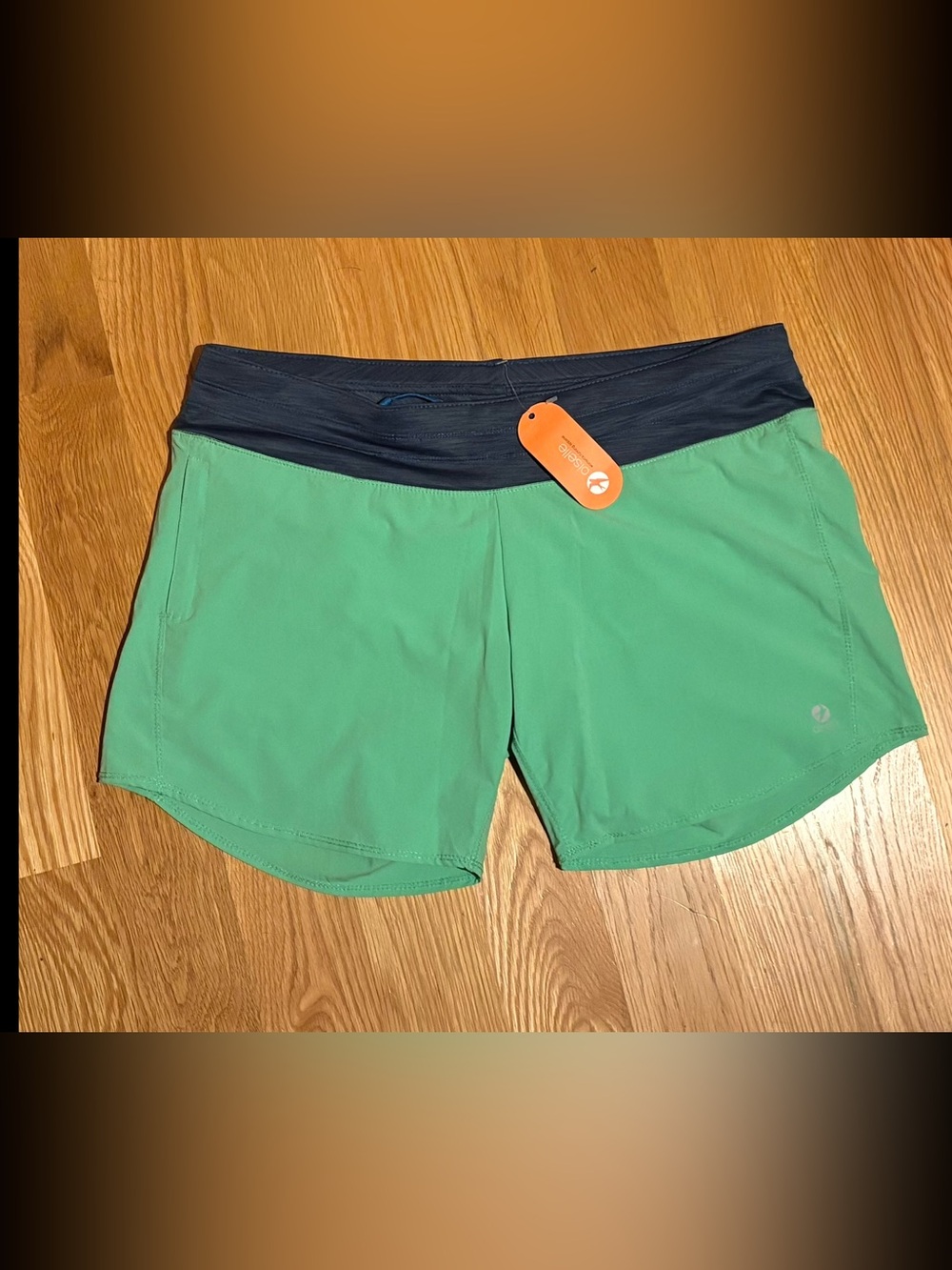 Oiselle Green Indigo Long Roga Shorts Large